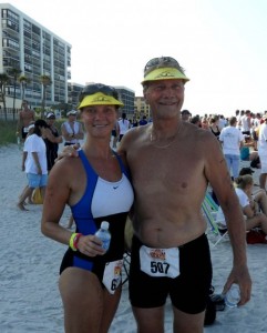 Dr.Rhonda with her father Doc Schroeder at a Triathlon St. Petersburg Chiropractor